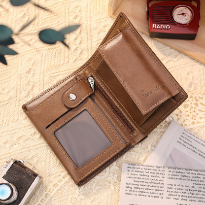 2 Names-Personalized Doll Customized Leather Men's Wallet Customized Name Folding Brown Wallet for Dad