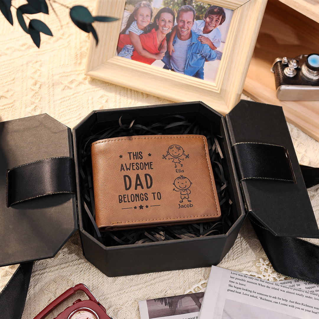 2 Names-Personalized Doll Customized Leather Men's Wallet Customized Name Folding Wallet for Dad