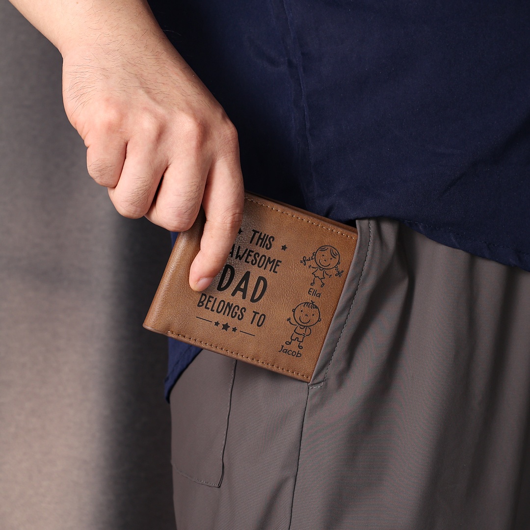 2 Names-Personalized Doll Customized Leather Men's Wallet Customized Name Folding Wallet for Dad