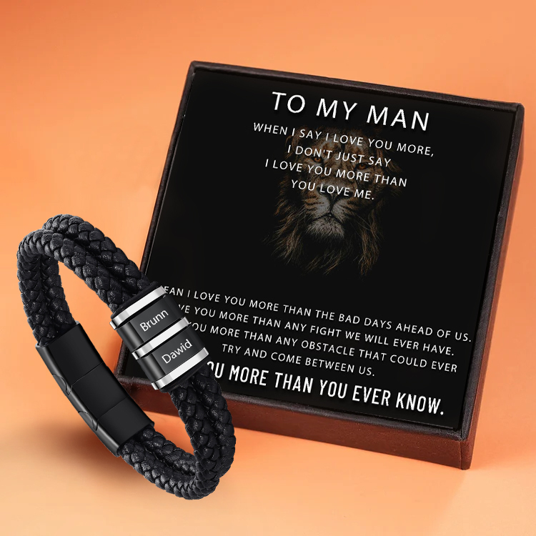 Personalized Men's Bracelet - Custom Bead Bracelet With Gift Box Engraved 3 Names Personalized Gift for Dad | Jessemade