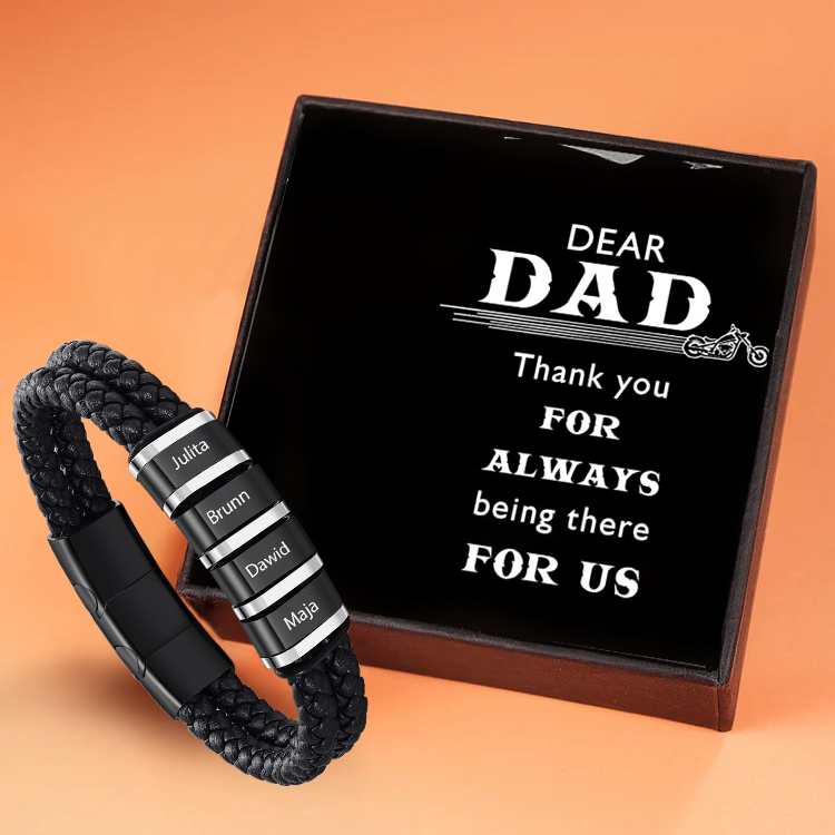 Personalized Men's Bracelet - Custom Bead Bracelet With Gift Box Engraved 3 Names Personalized Gift for Dad | Jessemade
