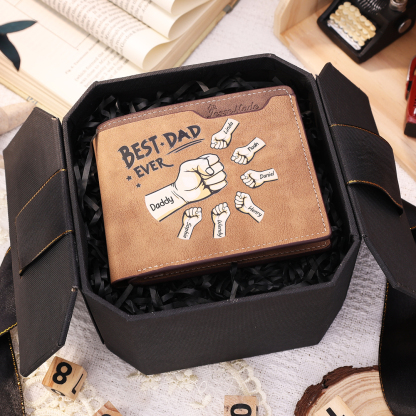 7 Names - Personalized Fist Bump Pattern Custom Text Leather Men's Wal