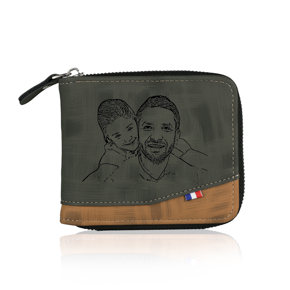 Personalized Name Leather Men's Zipper Wallet With Card Slot Engraved Letter And Photo Gift For Him