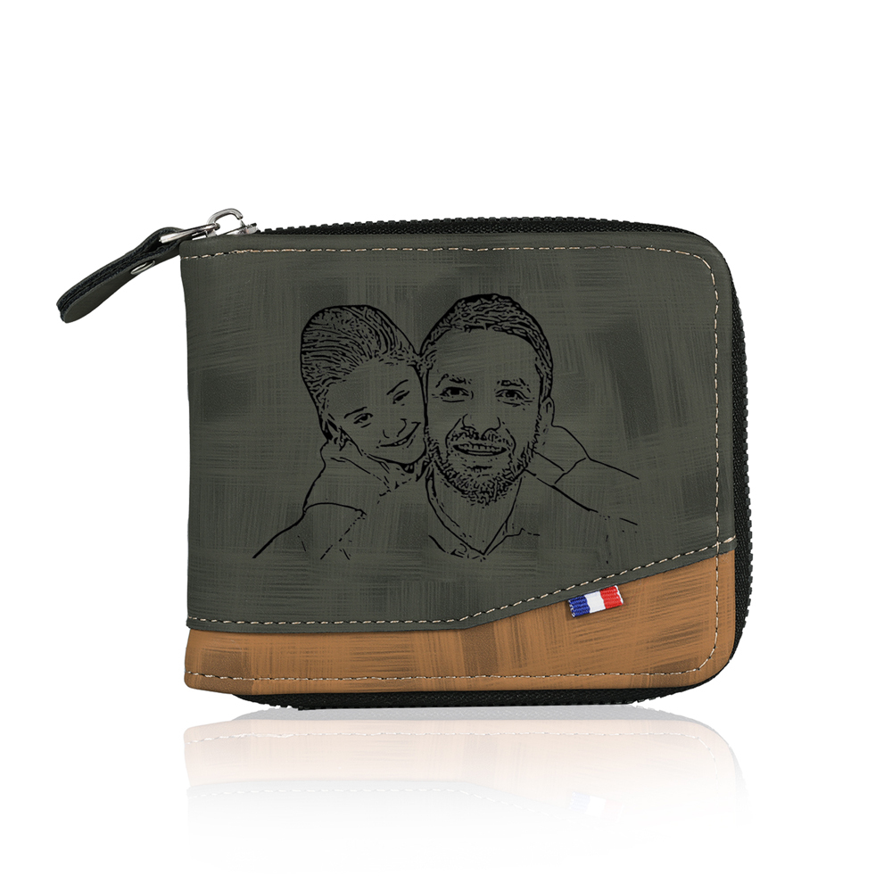 Personalized Name Leather Men's Zipper Wallet With Card Slot Engraved Letter And Photo Gift For Him