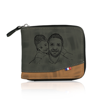 Personalized Name Leather Men's Zipper Wallet With Card Slot Engraved Letter And Photo Gift For Him