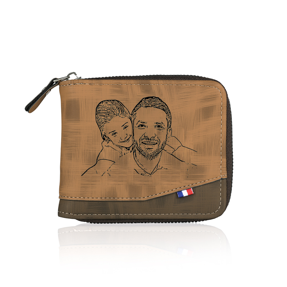 Personalized Name Leather Men's Zipper Wallet With Card Slot Engraved Letter And Photo Gift For Him