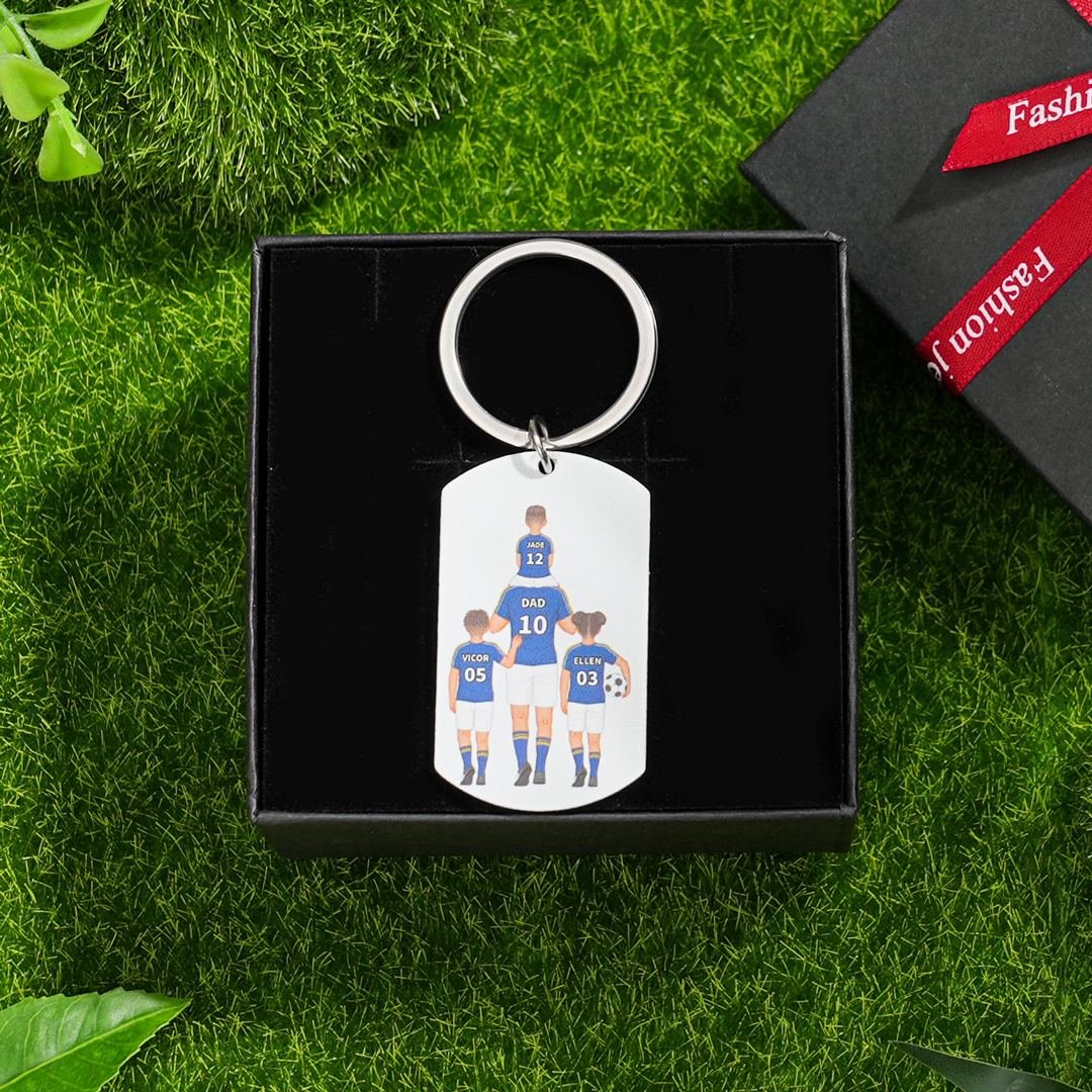 1-3 Names-Personalized Dad's Football Team Fist Keychain Custom Names Gift For Dad