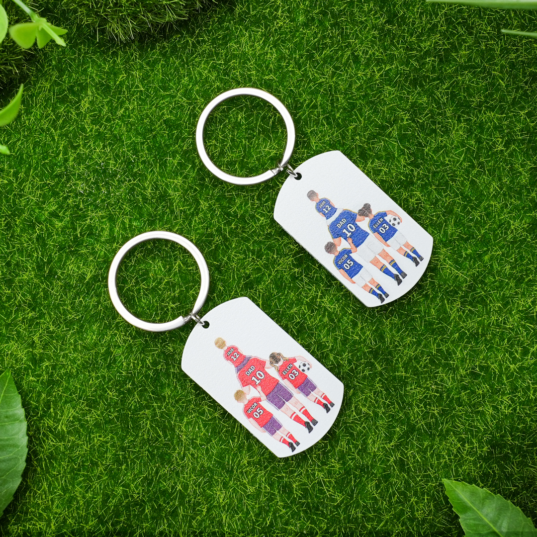 1-3 Names-Personalized Dad's Football Team Fist Keychain Custom Names Gift For Dad