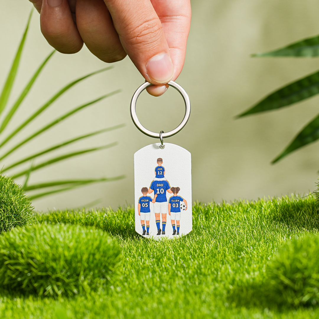 1-3 Names-Personalized Dad's Football Team Fist Keychain Custom Names Gift For Dad