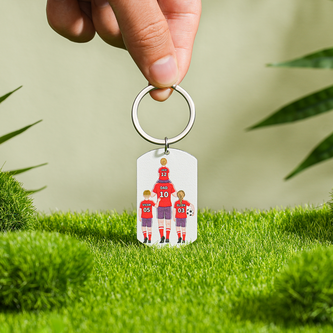 1-3 Names-Personalized Dad's Football Team Fist Keychain Custom Names Gift For Dad