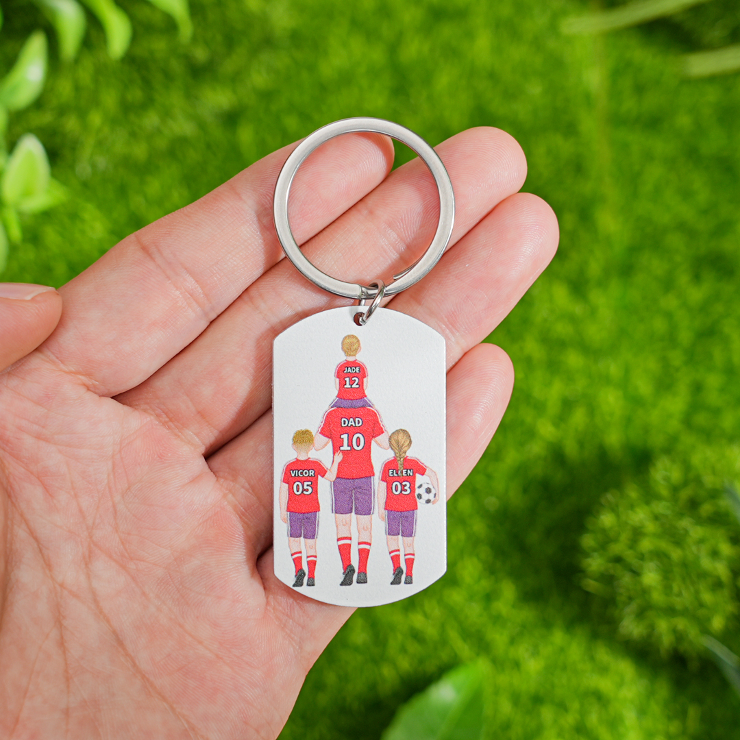 1-3 Names-Personalized Dad's Football Team Fist Keychain Custom Names Gift For Dad