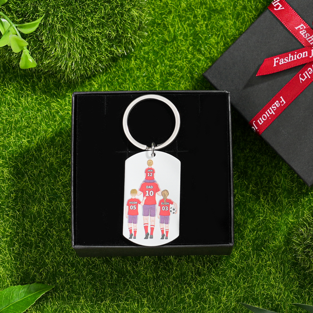 1-3 Names-Personalized Dad's Football Team Fist Keychain Custom Names Gift For Dad