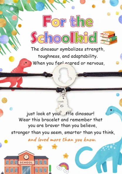 Jessemade UK 2 Pcs Dinosaur Bracelet Set First Day of School Gift with Cartoon Gift Card Adjustable Bracelet Gift for Kids 17.99