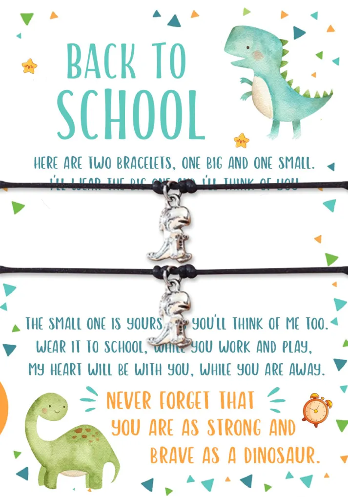 2 Pcs Dinosaur Bracelet Set with Gift Card Adjustable Bracelet Back to School Gift for Kids