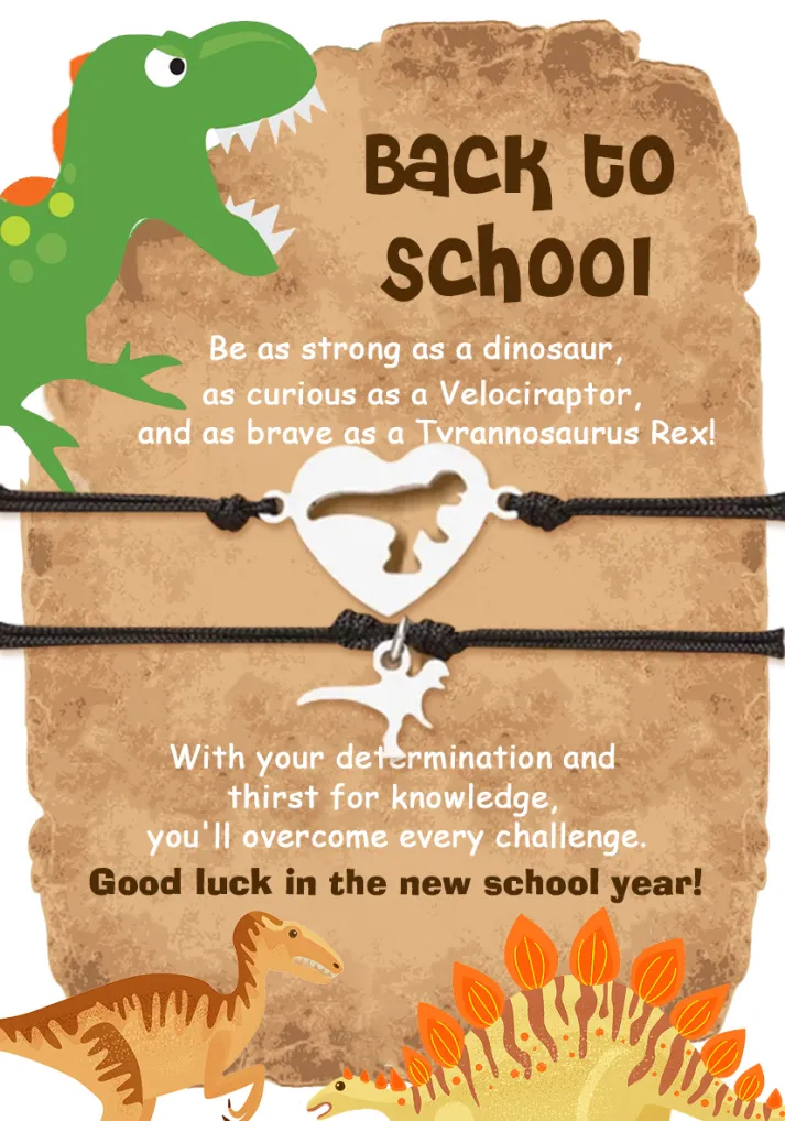 2 Pcs Dinosaur Bracelet Set with Gift Card Adjustable Bracelet Back-to-School Gift for Kids