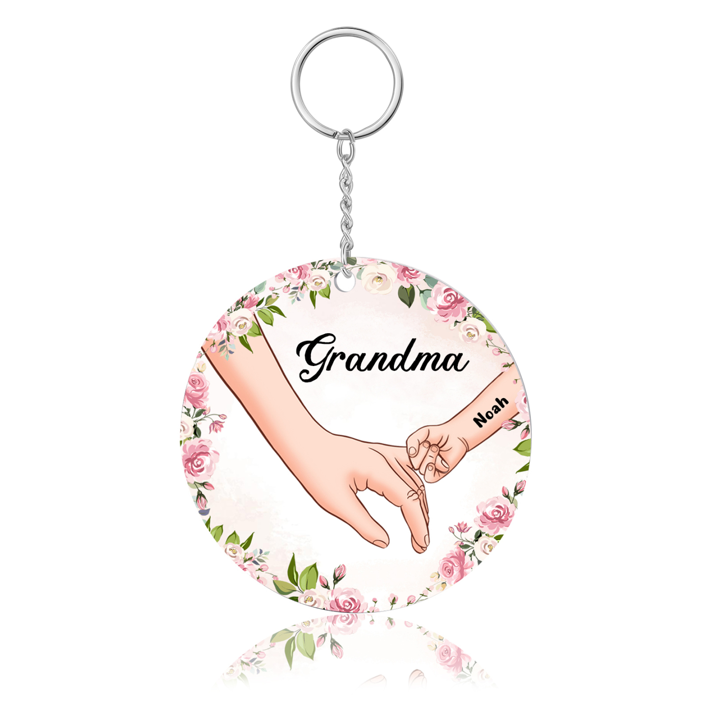 1 Name-Personalised Keychain Custom 1 Name and 1 Text Holding Hands Keychain for Grandma/Mom