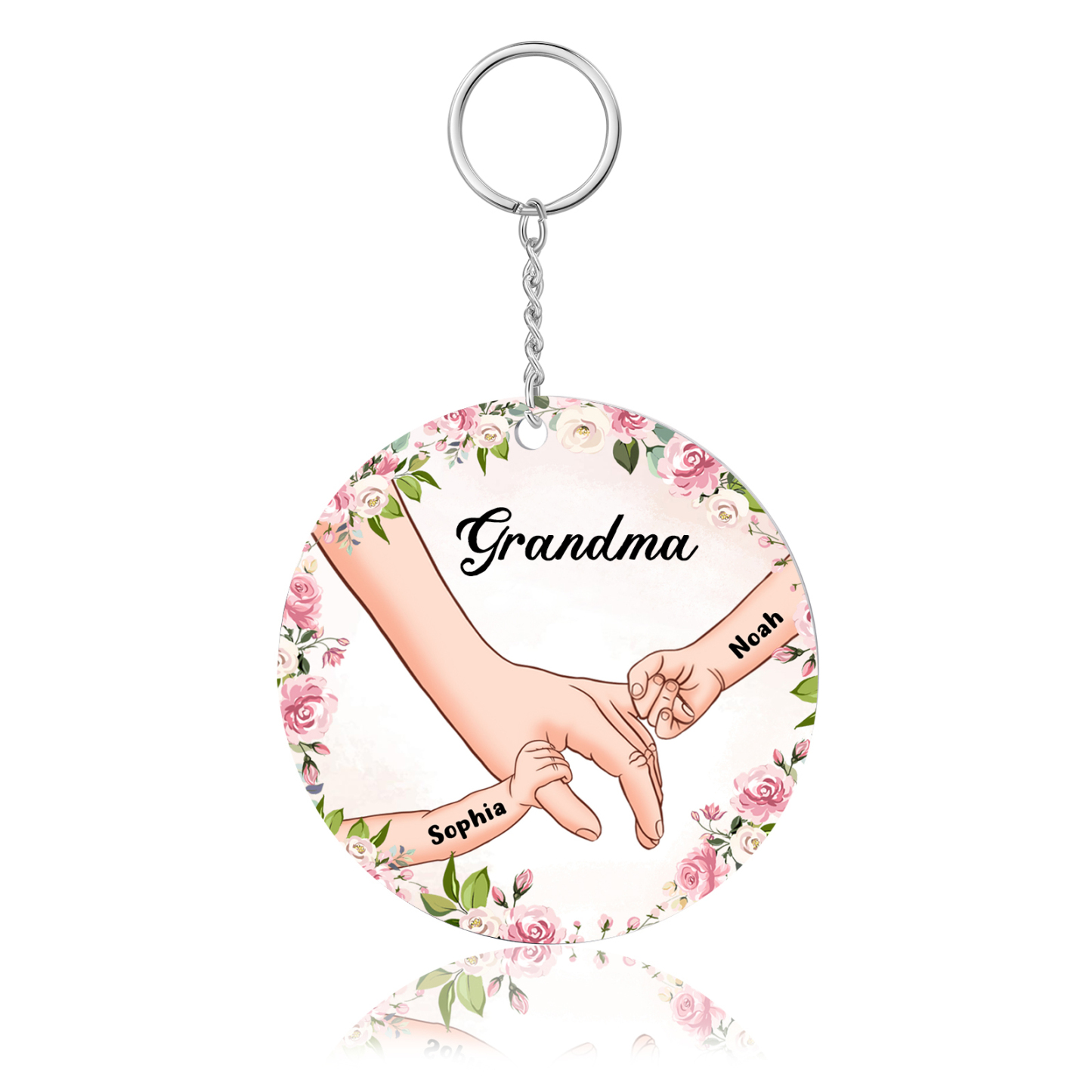 2 Names-Personalised Keychain Custom 2 Names and 1 Text Holding Hands Keychain for Grandma/Mom