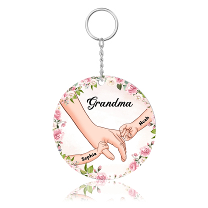 2 Names-Personalised Keychain Custom 2 Names and 1 Text Holding Hands Keychain for Grandma/Mom