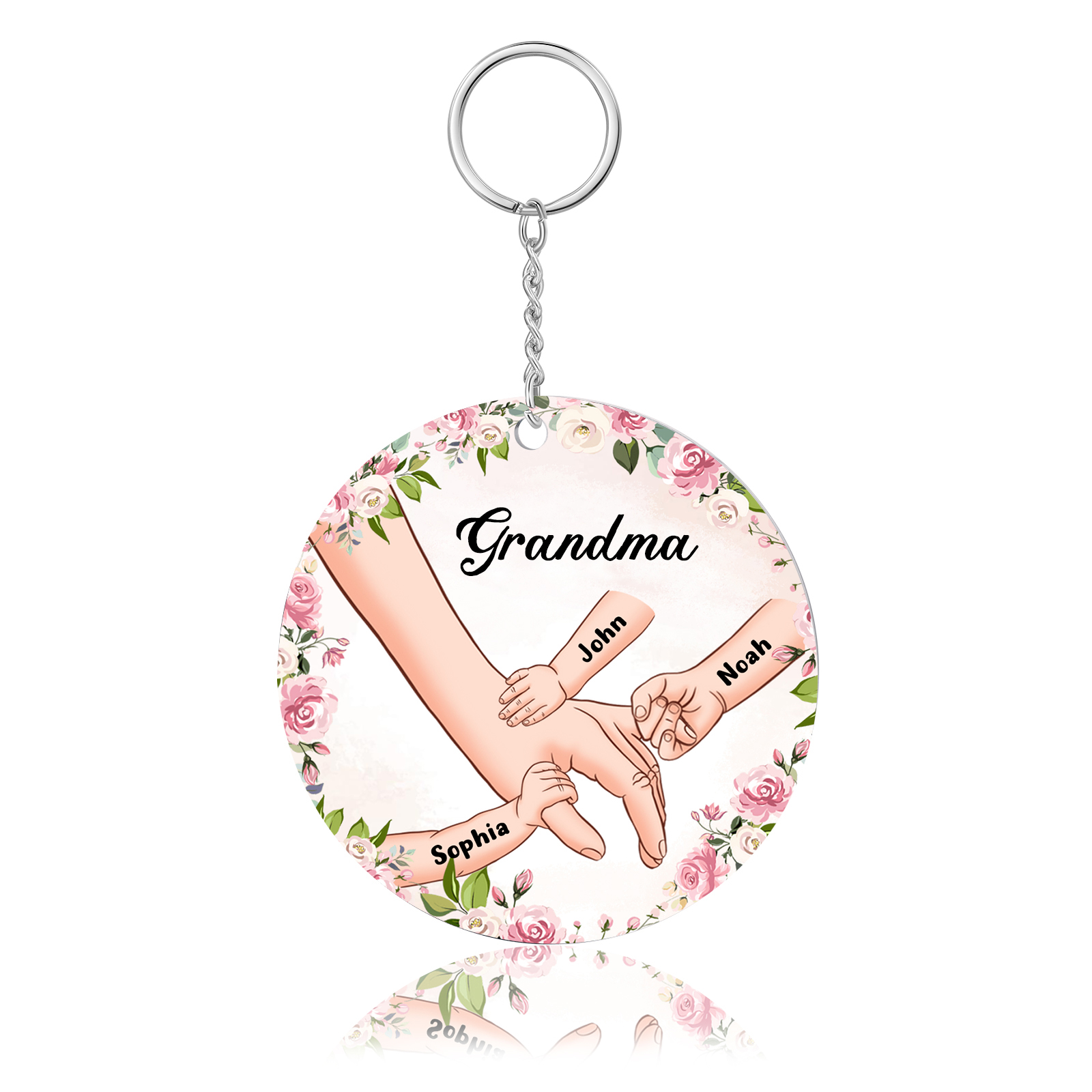 3 Names-Personalised Keychain Custom 3 Names and 1 Text Holding Hands Keychain for Grandma/Mom