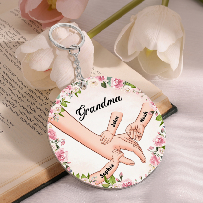 3 Names-Personalised Keychain Custom 3 Names and 1 Text Holding Hands Keychain for Grandma/Mom