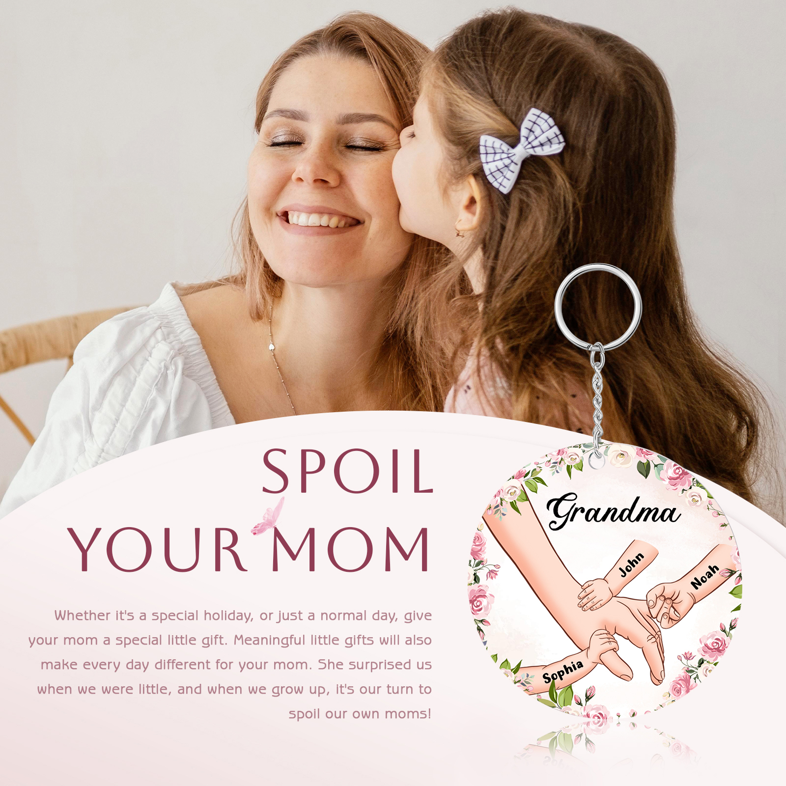 3 Names-Personalised Keychain Custom 3 Names and 1 Text Holding Hands Keychain for Grandma/Mom