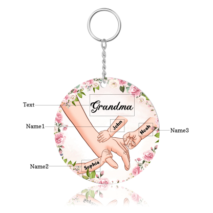 3 Names-Personalised Keychain Custom 3 Names and 1 Text Holding Hands Keychain for Grandma/Mom