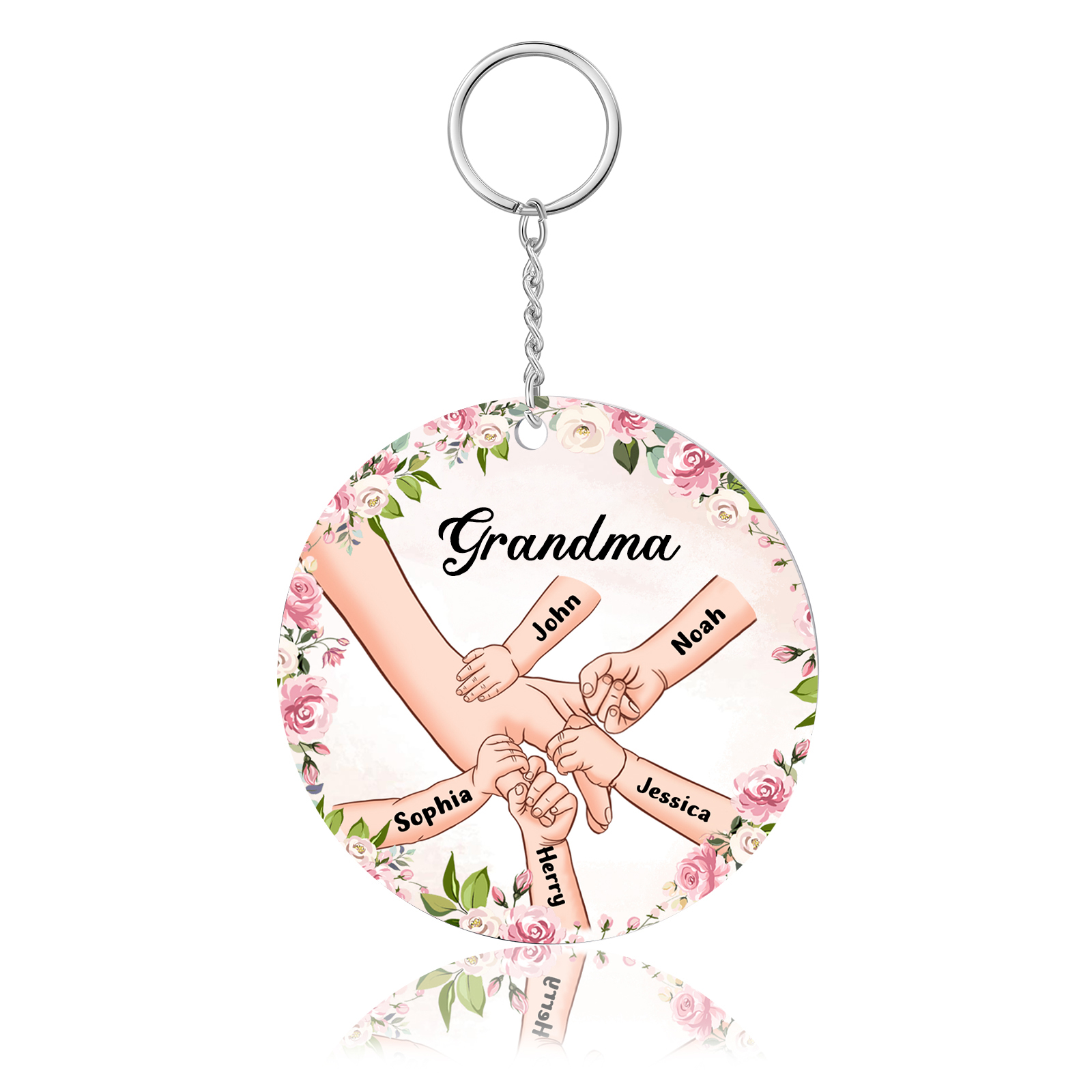 5 Names-Personalised Keychain Custom 5 Names and 1 Text Holding Hands Keychain for Grandma/Mom