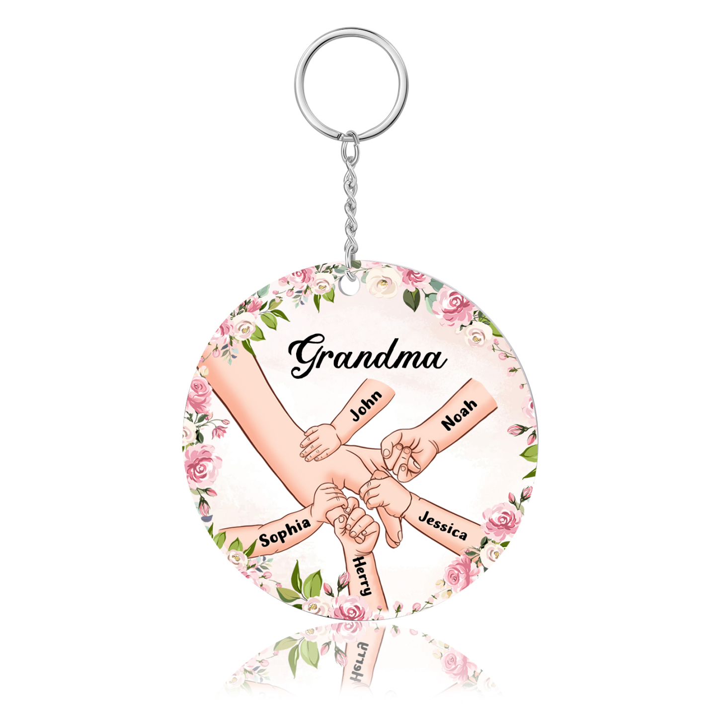 5 Names-Personalised Keychain Custom 5 Names and 1 Text Holding Hands Keychain for Grandma/Mom