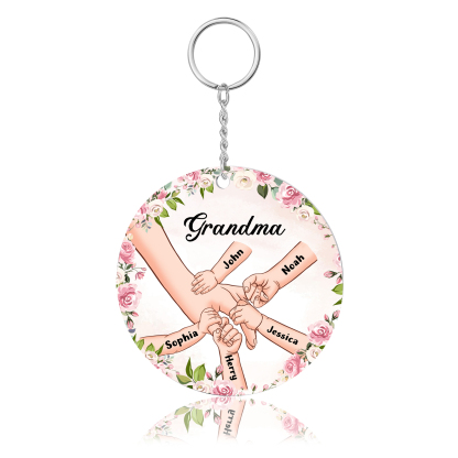 5 Names-Personalised Keychain Custom 5 Names and 1 Text Holding Hands Keychain for Grandma/Mom