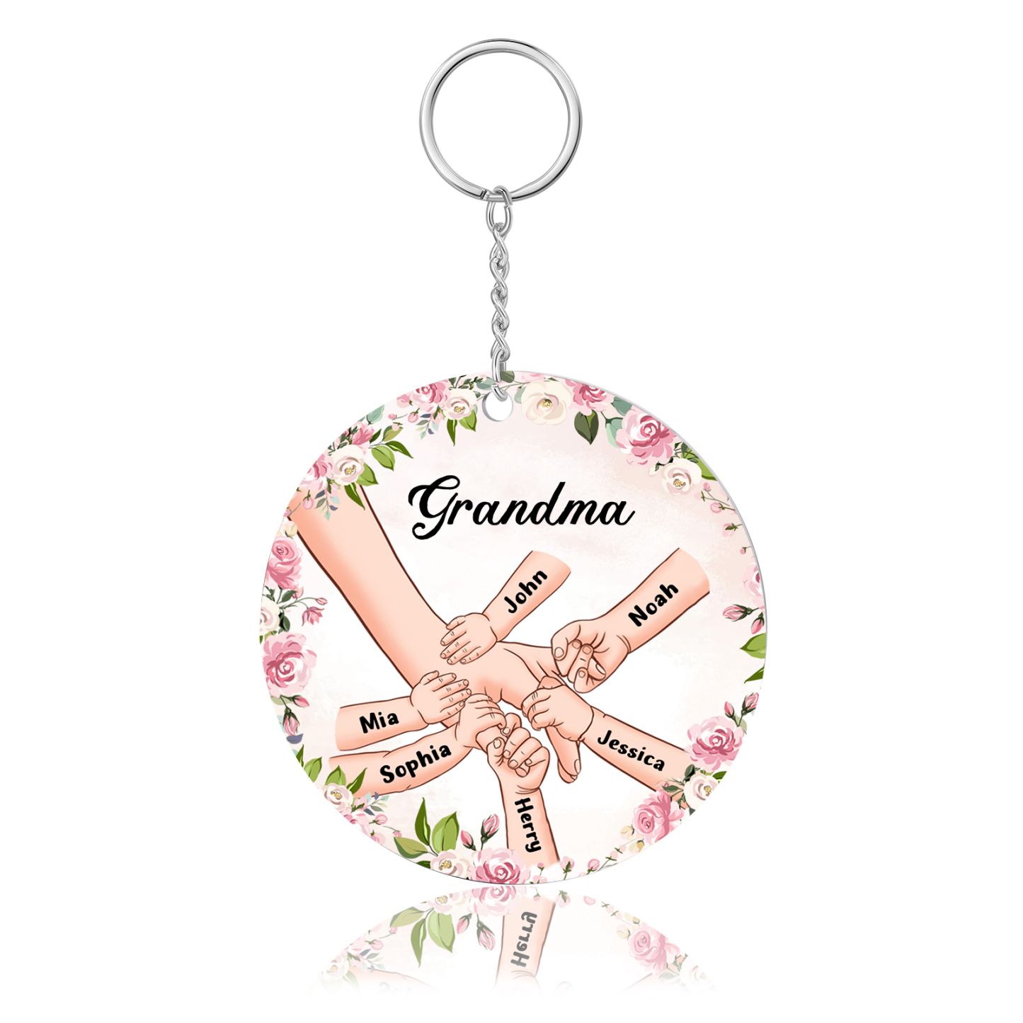 6 Names-Personalised Keychain Custom 6 Names and 1 Text Holding Hands Keychain for Grandma/Mom
