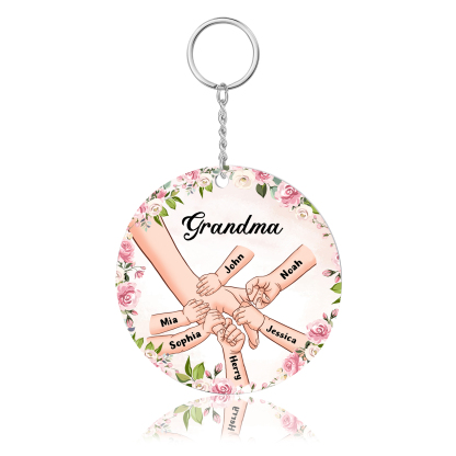 6 Names-Personalised Keychain Custom 6 Names and 1 Text Holding Hands Keychain for Grandma/Mom