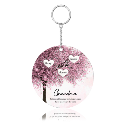 3 Names-Personalized Tree of Life Customized 3 Names and 2 Text Keychain Family Tree Keychain for Grandma/Mom