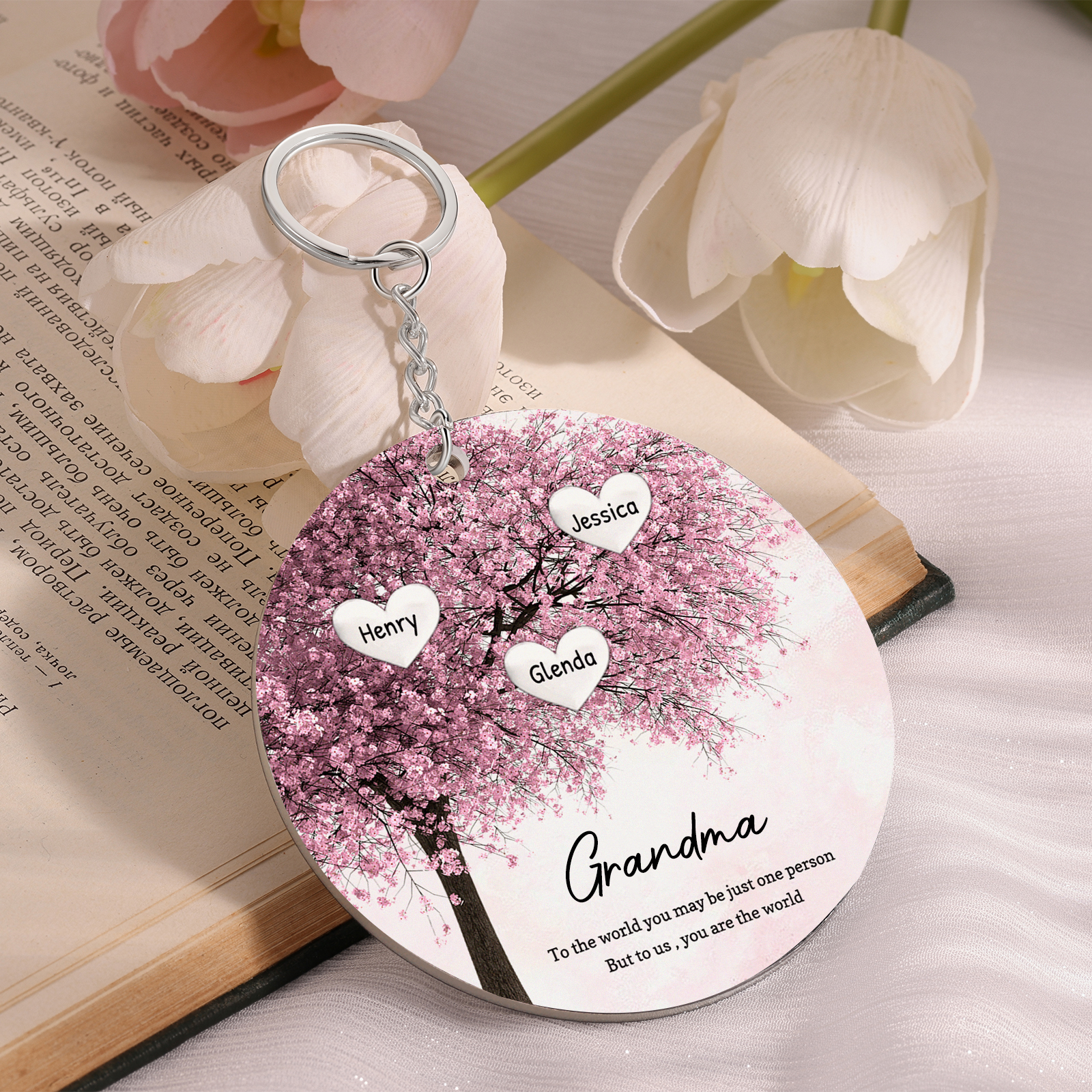 3 Names-Personalized Tree of Life Customized 3 Names and 2 Text Keychain Family Tree Keychain for Grandma/Mom