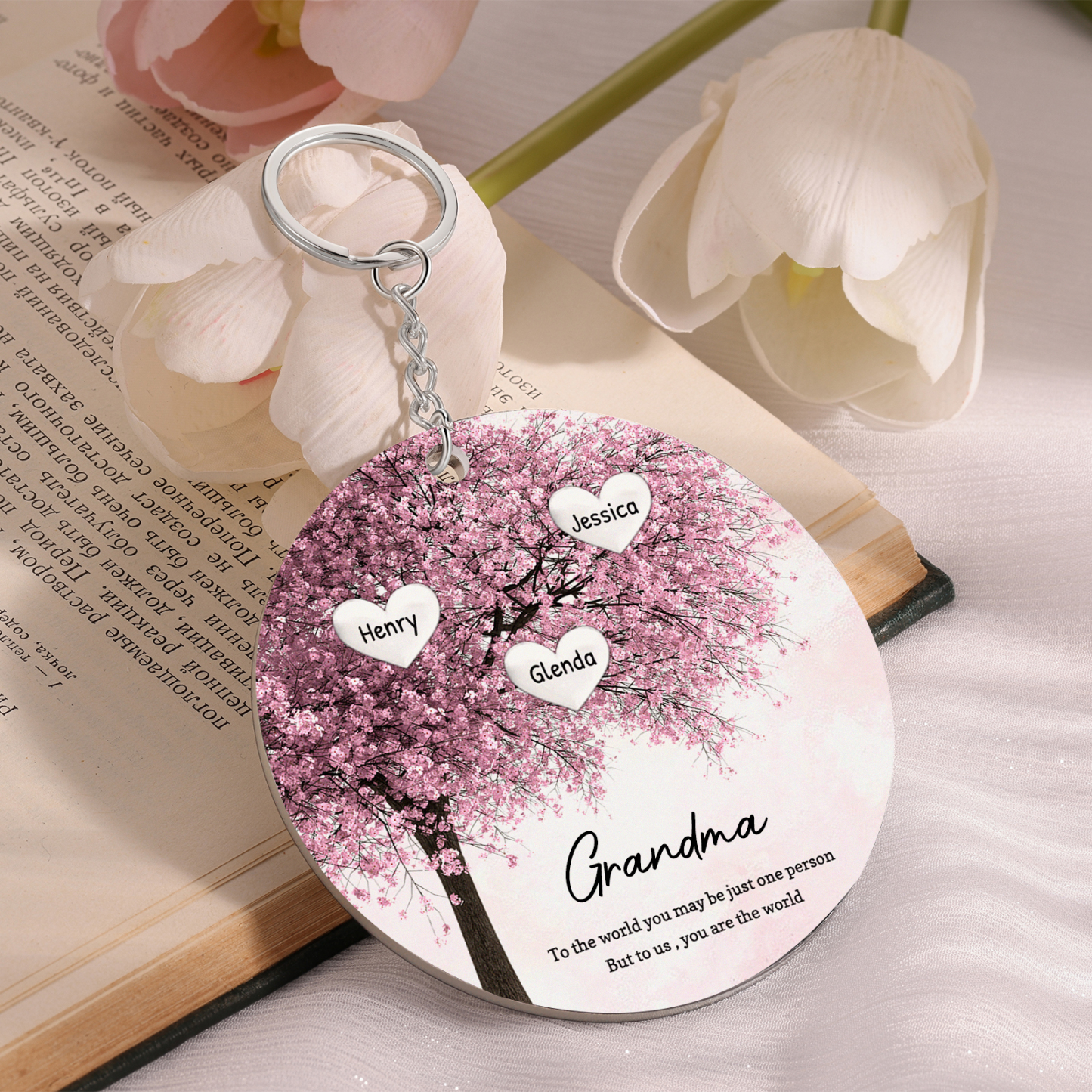 3 Names-Personalized Tree of Life Customized 3 Names and 2 Text Keychain Family Tree Keychain for Grandma/Mom