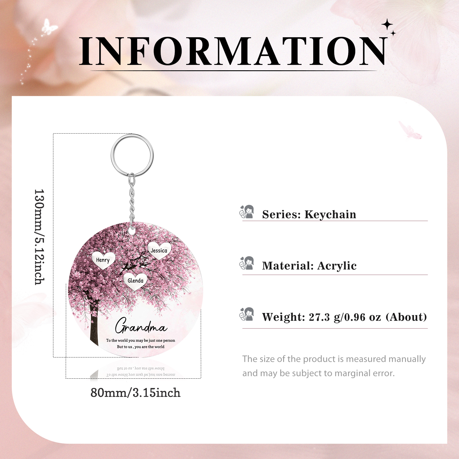 3 Names-Personalized Tree of Life Customized 3 Names and 2 Text Keychain Family Tree Keychain for Grandma/Mom