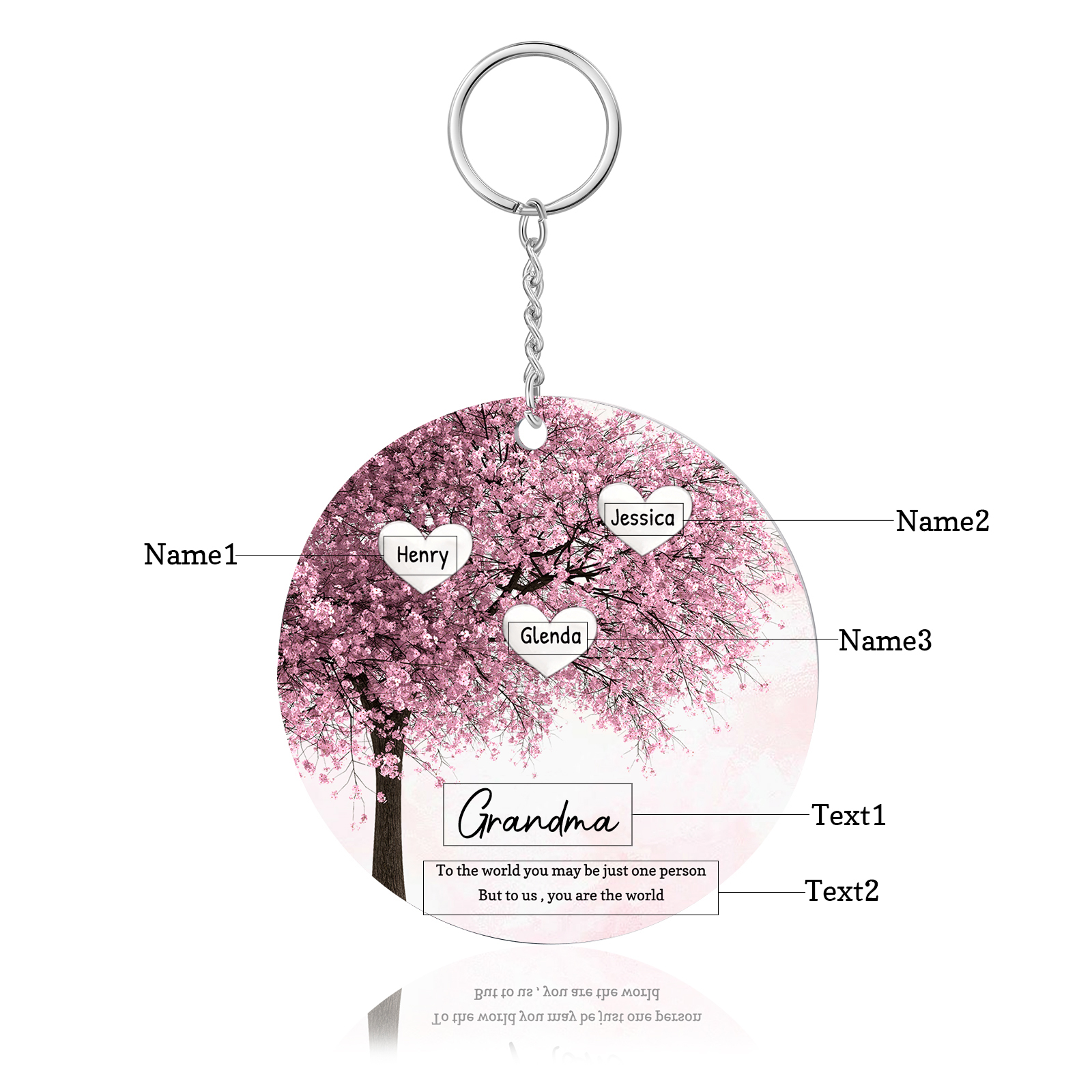 3 Names-Personalized Tree of Life Customized 3 Names and 2 Text Keychain Family Tree Keychain for Grandma/Mom