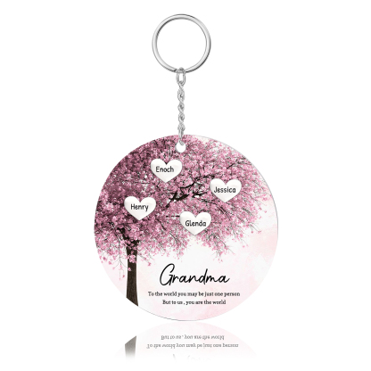 4 Names-Personalized Tree of Life Customized 4 Names and 2 Text Keychain Family Tree Keychain for Grandma/Mom