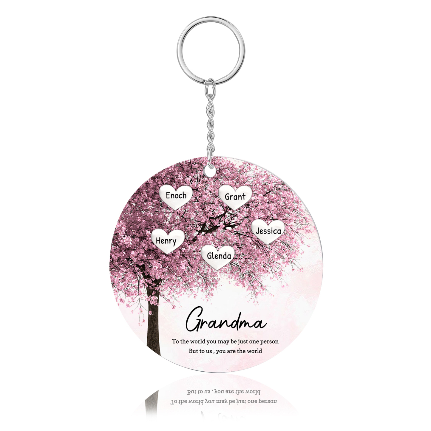 5 Names-Personalized Tree of Life Customized 5 Names and 2 Text Keychain Family Tree Keychain for Grandma/Mom