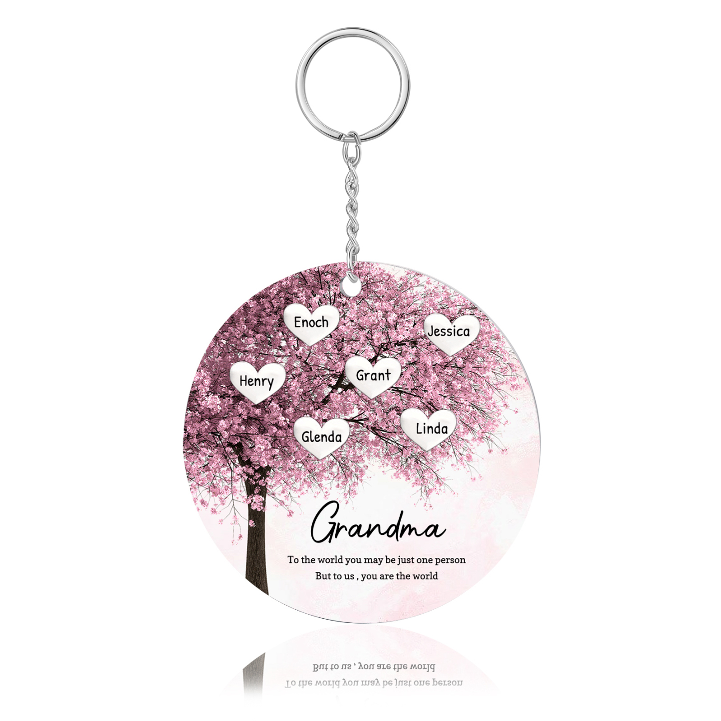 6 Names-Personalized Tree of Life Customized 6 Names and 2 Text Keychain Family Tree Keychain for Grandma/Mom