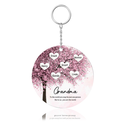 6 Names-Personalized Tree of Life Customized 6 Names and 2 Text Keychain Family Tree Keychain for Grandma/Mom
