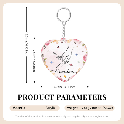 3 Names - Personalized Keychain Customized 3 Names and 1 Text Hand in Hand Keychain Gift for Grandma/Mom