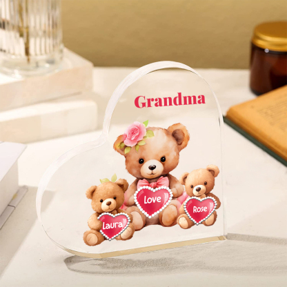 2 Names-Personalized Bear Acrylic Heart Keepsake Custom Text Acrylic Plaque Ornaments Gifts for Grandma