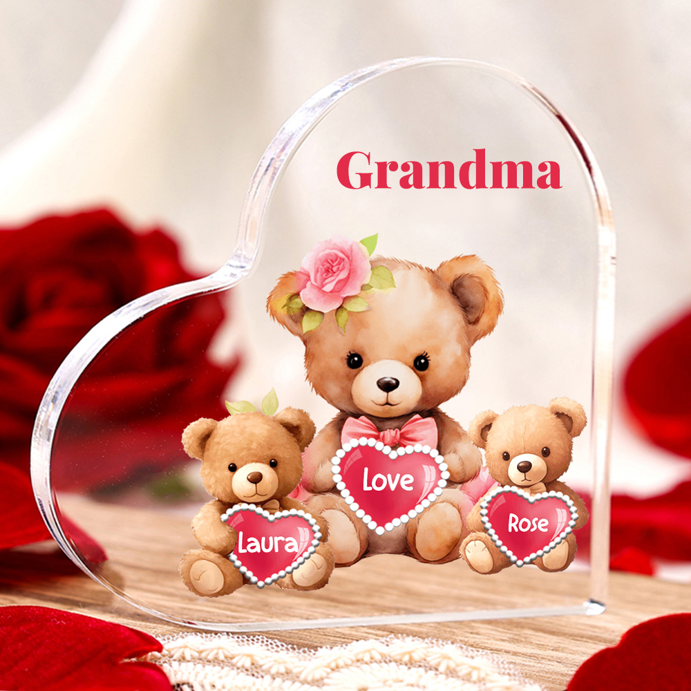 2 Names-Personalized Bear Acrylic Heart Keepsake Custom Text Acrylic P