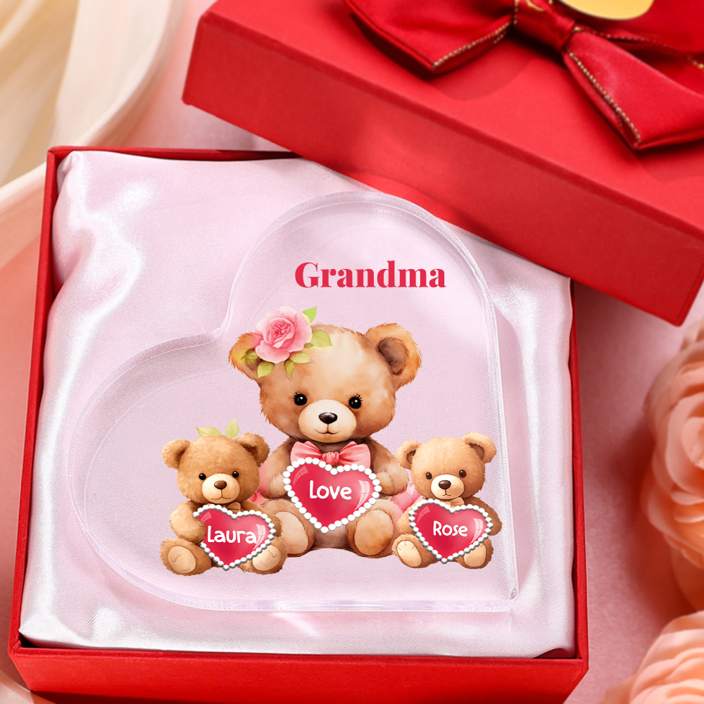 2 Names-Personalized Bear Acrylic Heart Keepsake Custom Text Acrylic Plaque Ornaments Gifts for Grandma