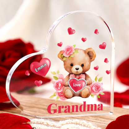 1 Name-Personalized Bear Acrylic Heart Keepsake Custom Text Acrylic Pl