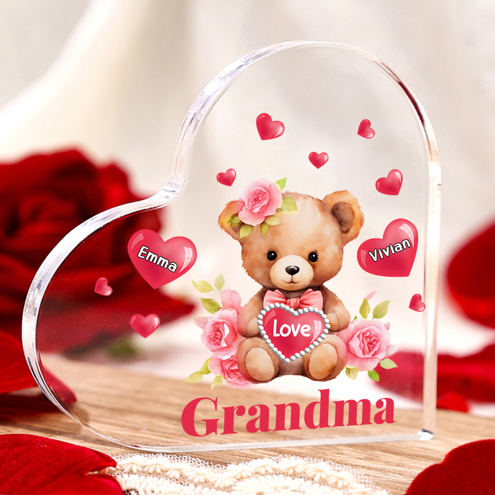 1 Name-Personalized Bear Acrylic Heart Keepsake Custom Text Acrylic Pl