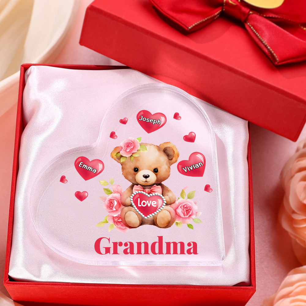 3 Names-Personalized Bear Acrylic Heart Keepsake Custom Text Acrylic Plaque Ornaments Gifts for Grandma