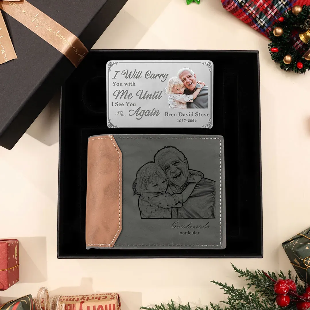 Personalised Men's Wallet Set with Custom Photo & Name Memorial Gift f