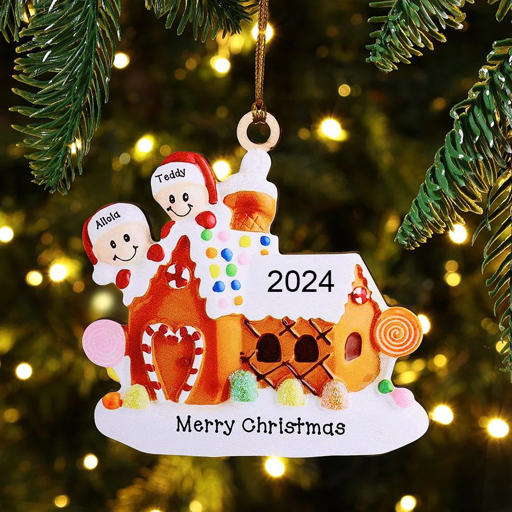 Cookie House Christmas Ornament Custom 3 Names Hanging Ornament Gifts For Family
