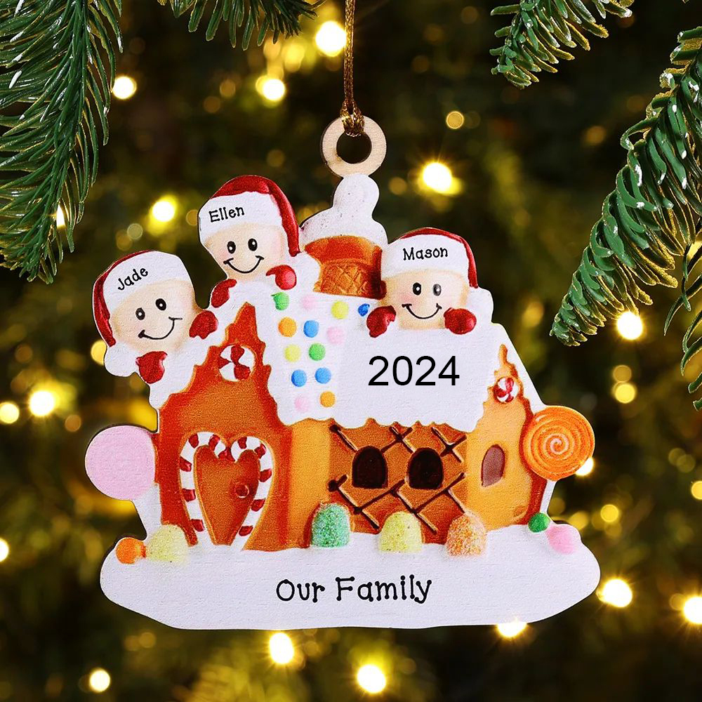 Cookie House Christmas Ornament Custom 3 Names Hanging Ornament Gifts For Family